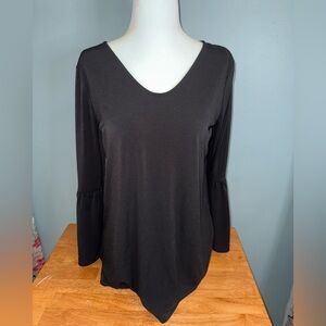 Ann Taylor Black Long Sleeve V-Neck Top Stretchy Fabric